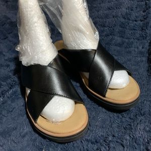 Black Leather Clarks Sandals